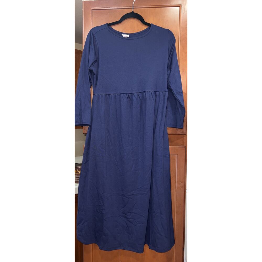Isabel Maternity Navy Stretch MidiRound Neck 3/4Sleeve Dress Small NWT